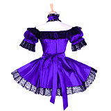 Sissy Maid Purple & Black Satin Dress with Lace Apron [G1757]