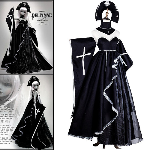 Delphine Cosplay Gothic Nun Black Cotton Handmade Dress [G1748]