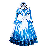 Lockable Sissy Maid Blue & White Thin PVC Long Dress with Apron [G1752]