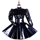 Handmade Black Heavy PVC Sissy Dress – Glossy Long Sleeve Fetish Costume [G1655]