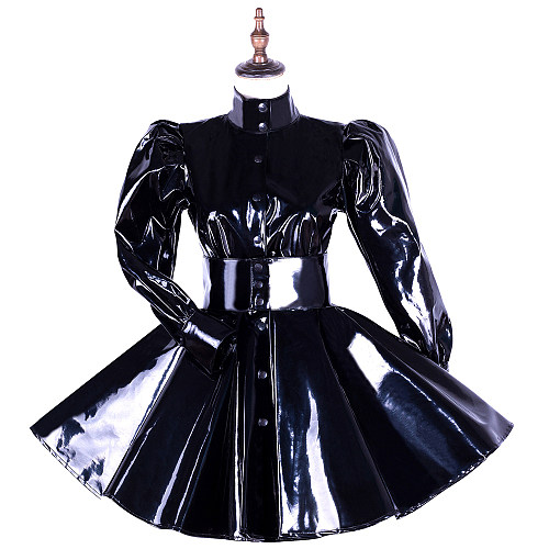 Handmade Black Heavy PVC Sissy Dress – Glossy Long Sleeve Fetish Costume [G1655]