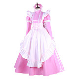 Handmade Lockable Sissy Maid Dress – Pink & White Thin PVC Long Crossdressing Costume [G1649]
