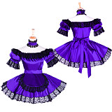 Sissy Maid Purple & Black Satin Dress with Lace Apron [G1757]