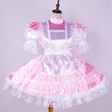 Lockable Sissy Maid Pink & White Satin Dress with Lace Apron [G1745]