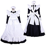 Lockable Sissy Maid Black & White Cotton Long Dress with Apron [G1753]
