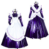 Lockable Sissy Maid Purple & White Thin PVC Long Dress with Apron [G1750]