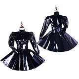 Handmade Black Heavy PVC Sissy Dress – Glossy Long Sleeve Fetish Costume [G1655]