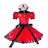 Handmade Lockable Sissy Maid Dress – Red & Black Heavy PVC Short Crossdressing Costume [G1653]