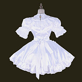 Lockable Sissy Maid White Satin Dress with Lace Apron [G1659]