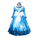 Lockable Sissy Maid Blue & White Thin PVC Long Dress with Apron [G1752]