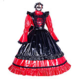 Lockable Sissy Maid Red & Black Thin PVC Long Dress with Bow [G1768]