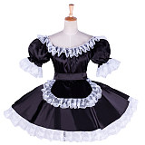 Sissy Maid Black & White Satin Dress with Lace Apron [G1758]
