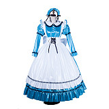 Lockable Sissy Maid Blue & White Thin PVC Long Dress with Apron [G1752]