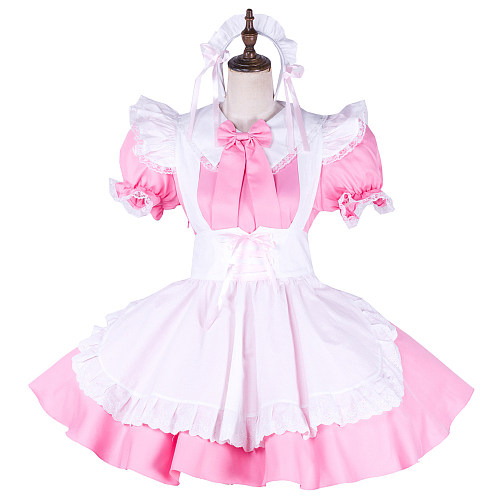 Lockable Sissy Maid Pink & White Cotton Dress with Apron [G1747]