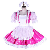 Lockable Sissy Maid Pink & White Thin PVC Dress with Apron [G1658]