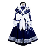 Handmade Lockable Sissy Maid Long Dress – Navy Blue & White Thin PVC Crossdressing Outfit [G1803]