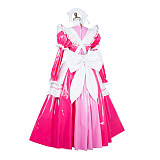 Handmade Lockable Sissy Maid Long Dress – Pink & White Thin PVC Crossdressing Outfit [G1791]