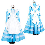 Handmade Lockable Sissy Maid Long Dress – Sky Blue & White Thin PVC Crossdressing Outfit [G1805]