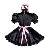 Handmade Lockable Sissy Maid Dress – Black & Pink Satin Crossdressing Outfit [G1782]