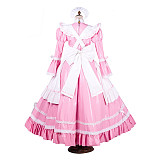 Handmade Lockable Sissy Maid Long Dress – Pink & White Thin PVC Crossdressing Outfit [G1787]