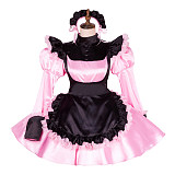 Handmade Lockable Sissy Maid Dress – Pink & Black Satin Crossdressing Outfit [G1792]