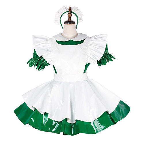 Handmade Lockable Sissy Maid Dress – Green & White Thin PVC Crossdressing Outfit [G1780]