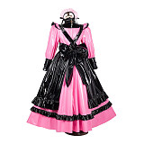 Handmade Lockable Sissy Maid Long Dress – Black & Pink Thin PVC Crossdressing Outfit [G1788]