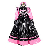 Handmade Lockable Sissy Maid Long Dress – Black & Pink Thin PVC Crossdressing Outfit [G1788]