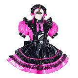 Handmade Lockable Sissy Maid Dress – Black & Hot Pink Thin PVC Crossdressing Outfit [G1790]