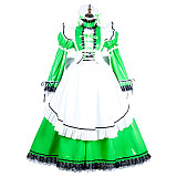 Handmade Lockable Sissy Maid Long Dress – Green & White Thin PVC Crossdressing Outfit [G1806]