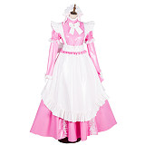 Handmade Lockable Sissy Maid Long Dress – Pink & White Thin PVC Crossdressing Outfit [G1801]