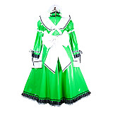 Handmade Lockable Sissy Maid Long Dress – Green & White Thin PVC Crossdressing Outfit [G1806]