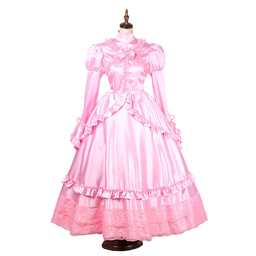 Handmade Lockable Sissy Maid Long Dress – Pink Satin Crossdressing Outfit [G1783]