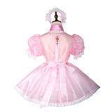 Handmade Lockable Sissy Maid Dress – Pink & White Organza Crossdressing Outfit [G1781]