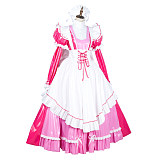 Handmade Lockable Sissy Maid Long Dress – Pink & White Thin PVC Crossdressing Outfit [G1791]