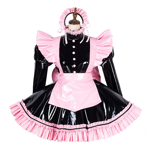 Handmade Lockable Sissy Maid Dress – Black & Pink Heavy PVC Crossdressing Outfit [G1797]