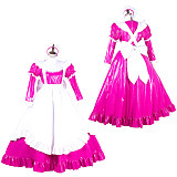 Lockable Sissy Maid Pink & White Thin PVC Long Dress with Apron [G1774]