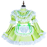 Handmade Lockable Sissy Maid Dress – Green & White Satin Crossdressing Outfit [G1799]