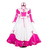 Handmade Lockable Sissy Maid Long Dress – Hot Pink & White Thin PVC Crossdressing Outfit [G1784]