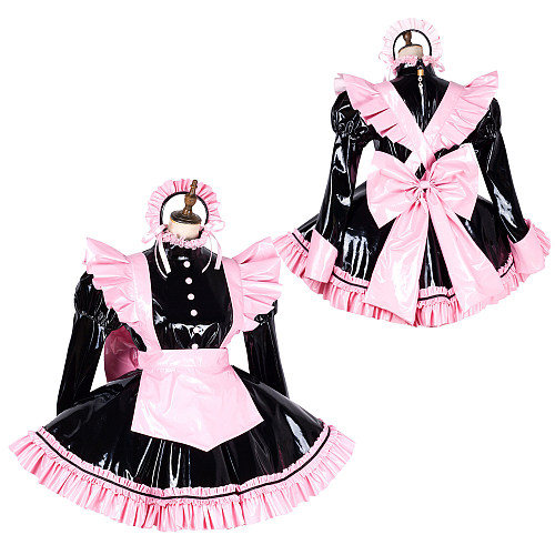 Handmade Lockable Sissy Maid Dress – Black & Pink Heavy PVC Crossdressing Outfit [G1797]