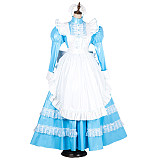 Handmade Lockable Sissy Maid Long Dress – Sky Blue & White Thin PVC Crossdressing Outfit [G1805]