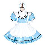 Handmade Lockable Sissy Maid Dress – Blue & White Thin PVC Crossdressing Outfit [G1794]