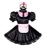 Handmade Lockable Sissy Maid Dress – Black & Pink Satin Crossdressing Outfit [G1782]