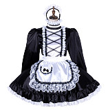 Handmade Lockable Sissy Maid Dress – Black & White Satin Crossdressing Outfit [G1776]