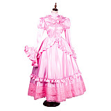 Handmade Lockable Sissy Maid Long Dress – Pink Satin Crossdressing Outfit [G1783]