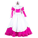 Lockable Sissy Maid Pink & White Thin PVC Long Dress with Apron [G1774]