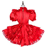 Handmade Lockable Sissy Maid Dress – Red Satin Crossdressing Outfit [G1796]
