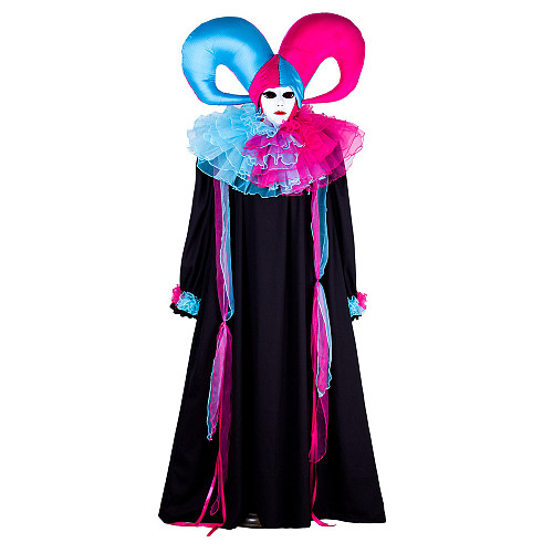 Handmade Venetian Carnival Medieval Gown Costume with Blue and Pink Headpiece [G2000]