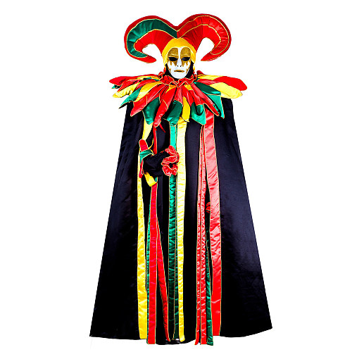 Handmade Venetian Carnival Medieval Gown Jester Costume with Multicolor Stripes [G2001]