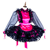 Handmade Lockable Pink & Black Sissy Maid Dress – Satin & Organza Crossdressing Outfit [G2009]